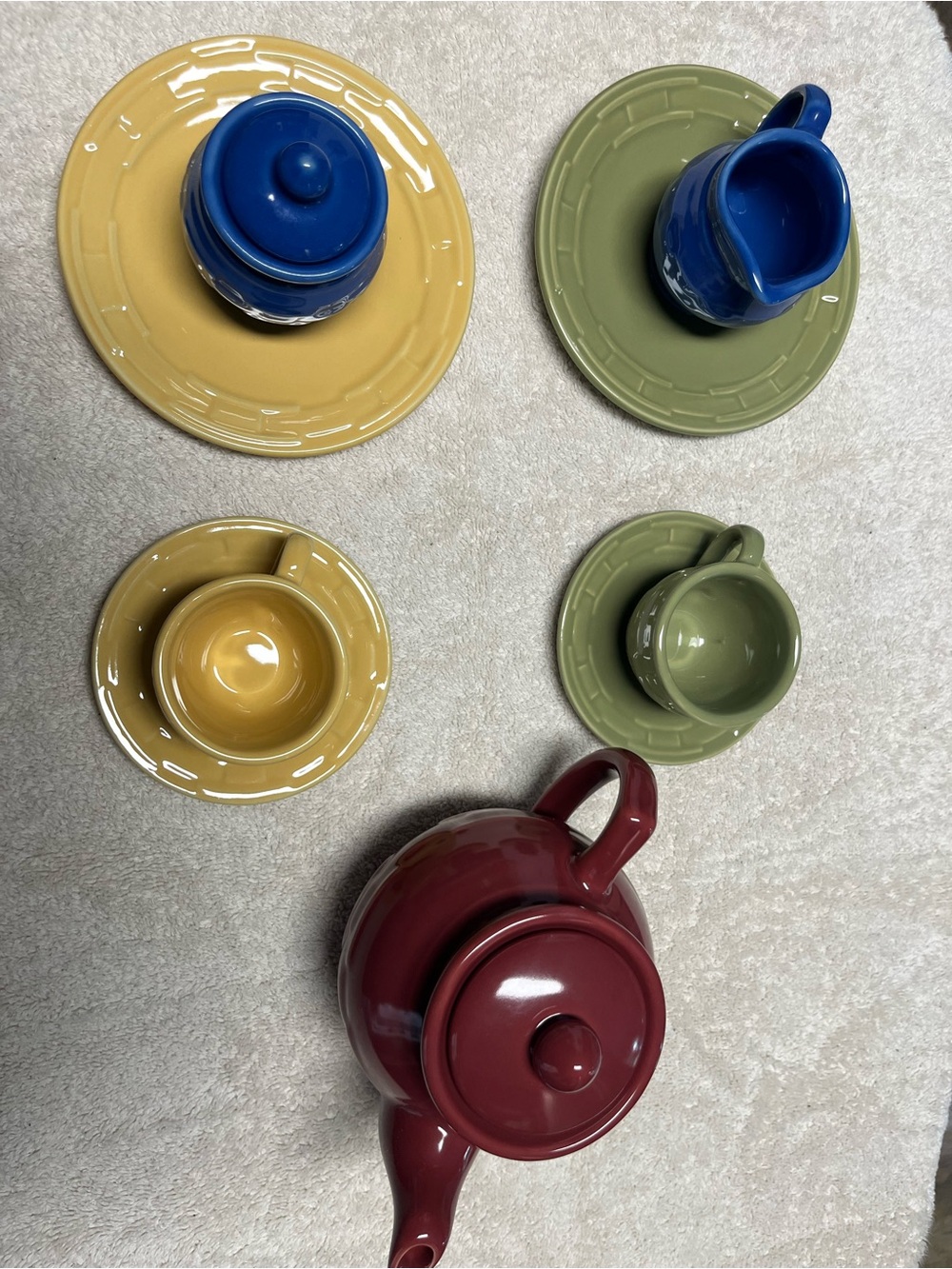 Longaberger Colorful Ceramic Tea Set with Teapot and Cups